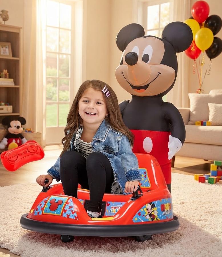 ImaginAir Mickey Mouse Inflatable Bumper Car in a family living space