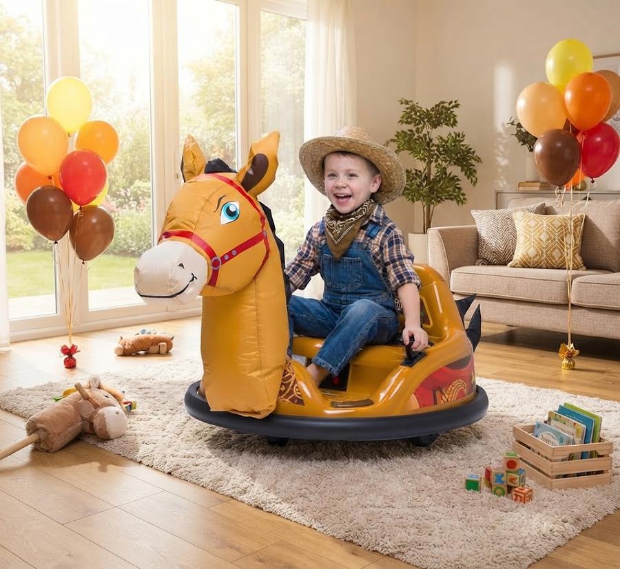 ImaginAir Horse Inflatable Bumper Car in a family living space