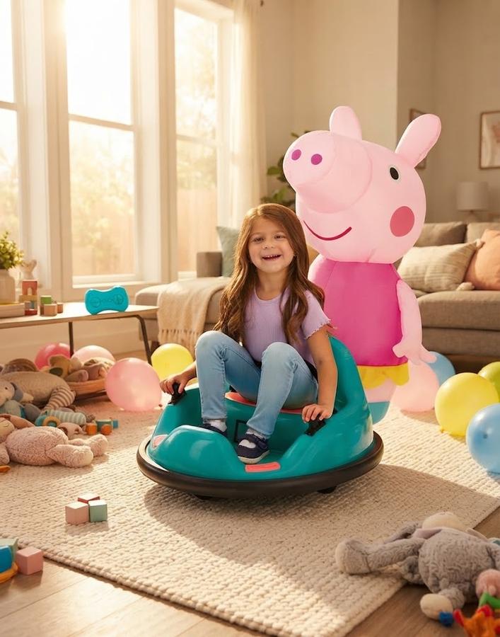 ImaginAir Peppa Pig Inflatable Bumper Car in a family living space